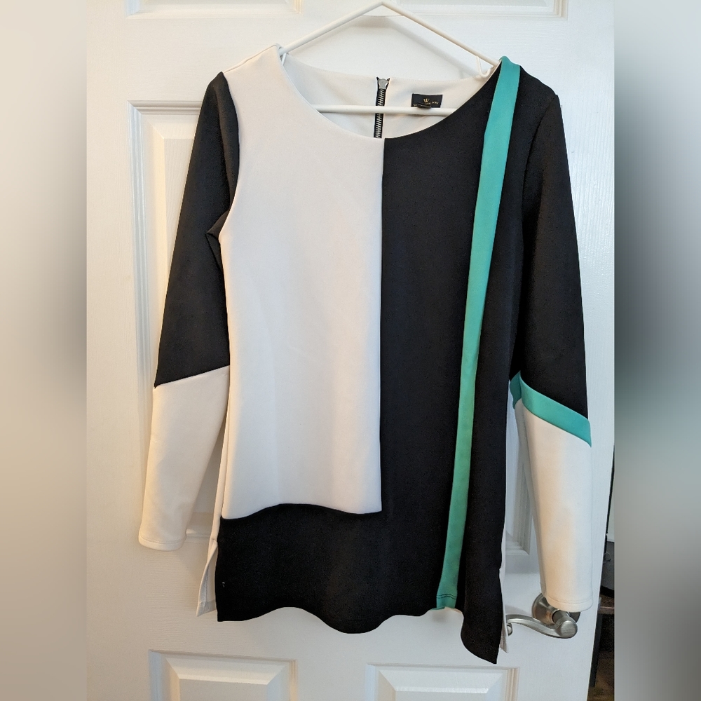 Black and white color block mini dress